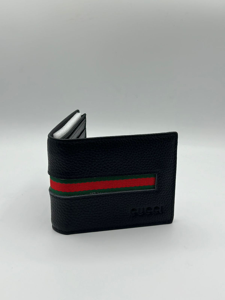 Black Leather Gucci Signature Web Wallet